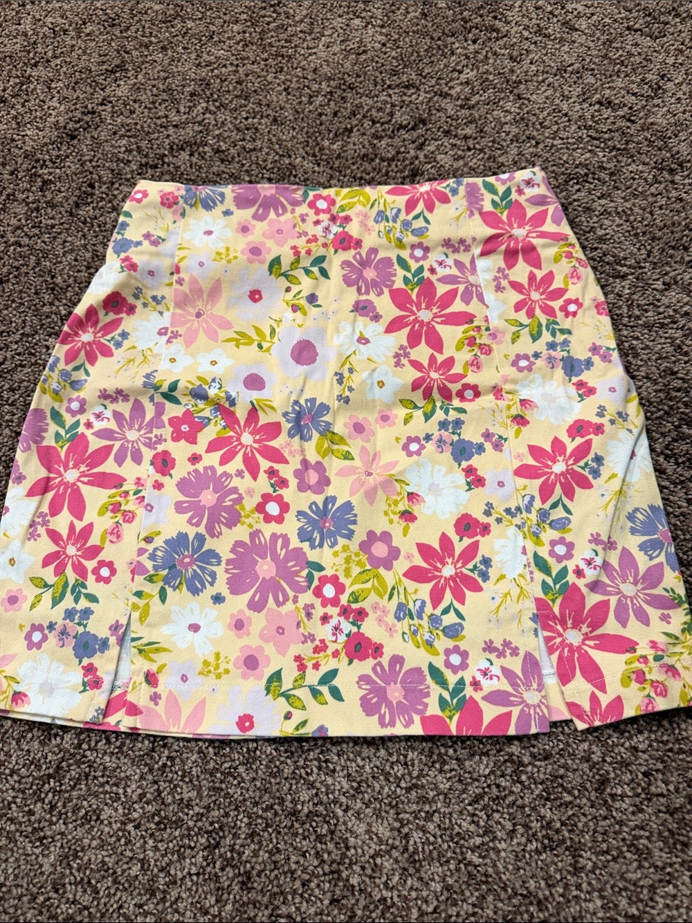 love on a hanger Yellow Floral Mini Skirt with Pink & Purple Blooms